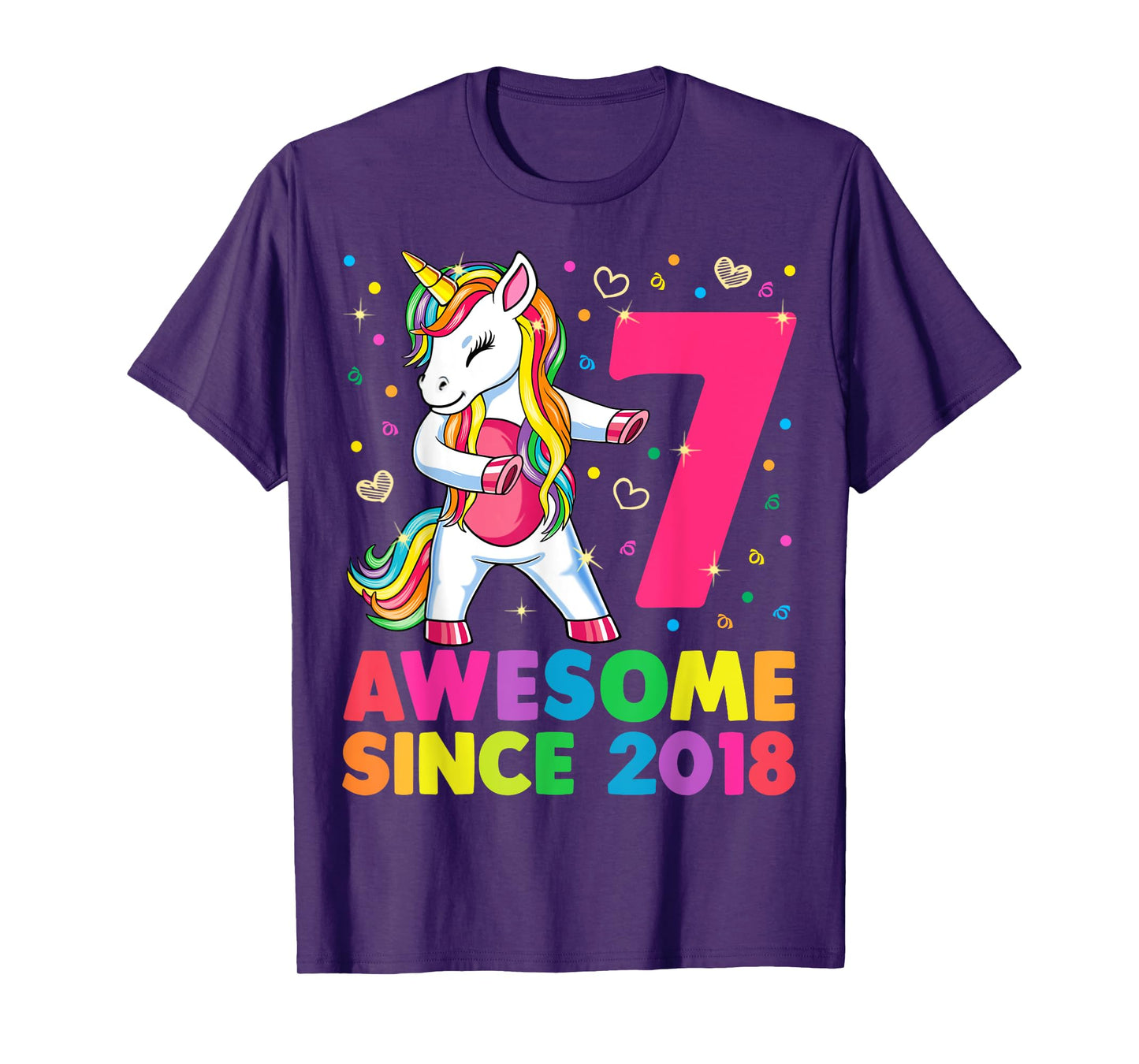 7 Years Old Unicorn Flossing 7th Birthday Girl Unicorn Party T-Shirt