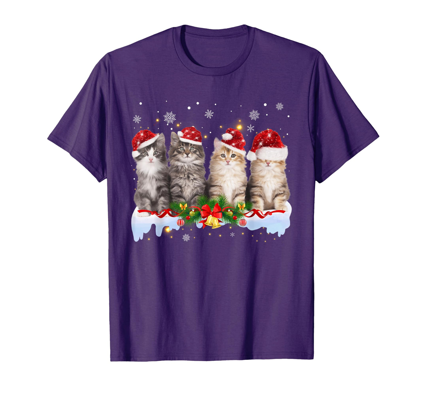 Cat Christmas Light Santa Hat Xmas Decorations Meowy Catmas T-Shirt