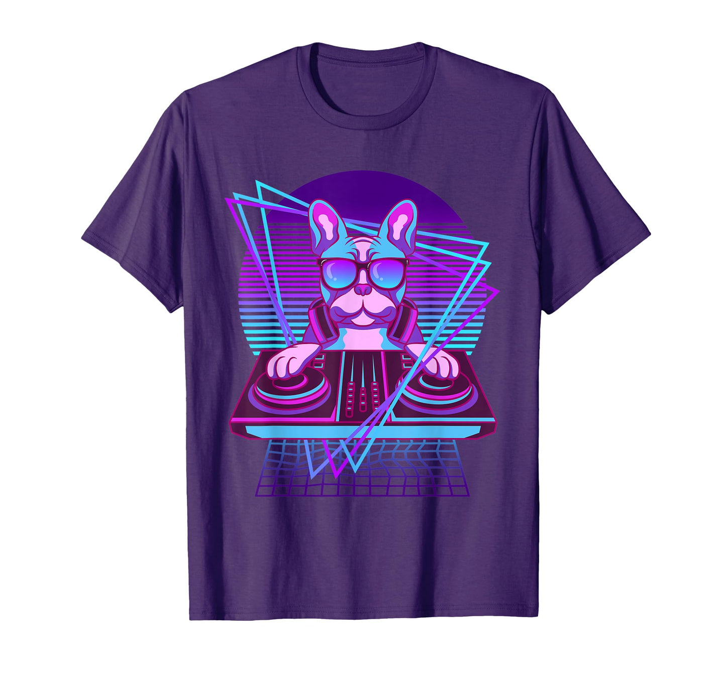 Vaporwave Bulldog DJ Turntable Sunglass French Bulldog Men Women T-Shirt