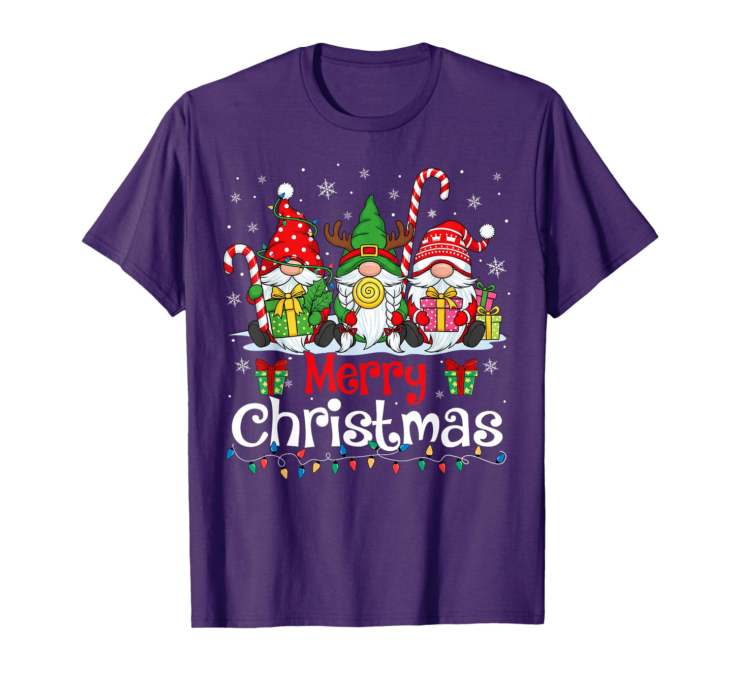 Cute Gnomes Merry Christmas Light Family Gnome Xmas Matching T-Shirt