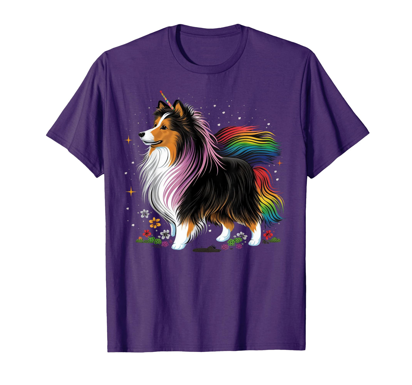Sheltie Unicorn on Rainbow Unicorn Shetland Sheepdog Men Women Kids T-Shirt