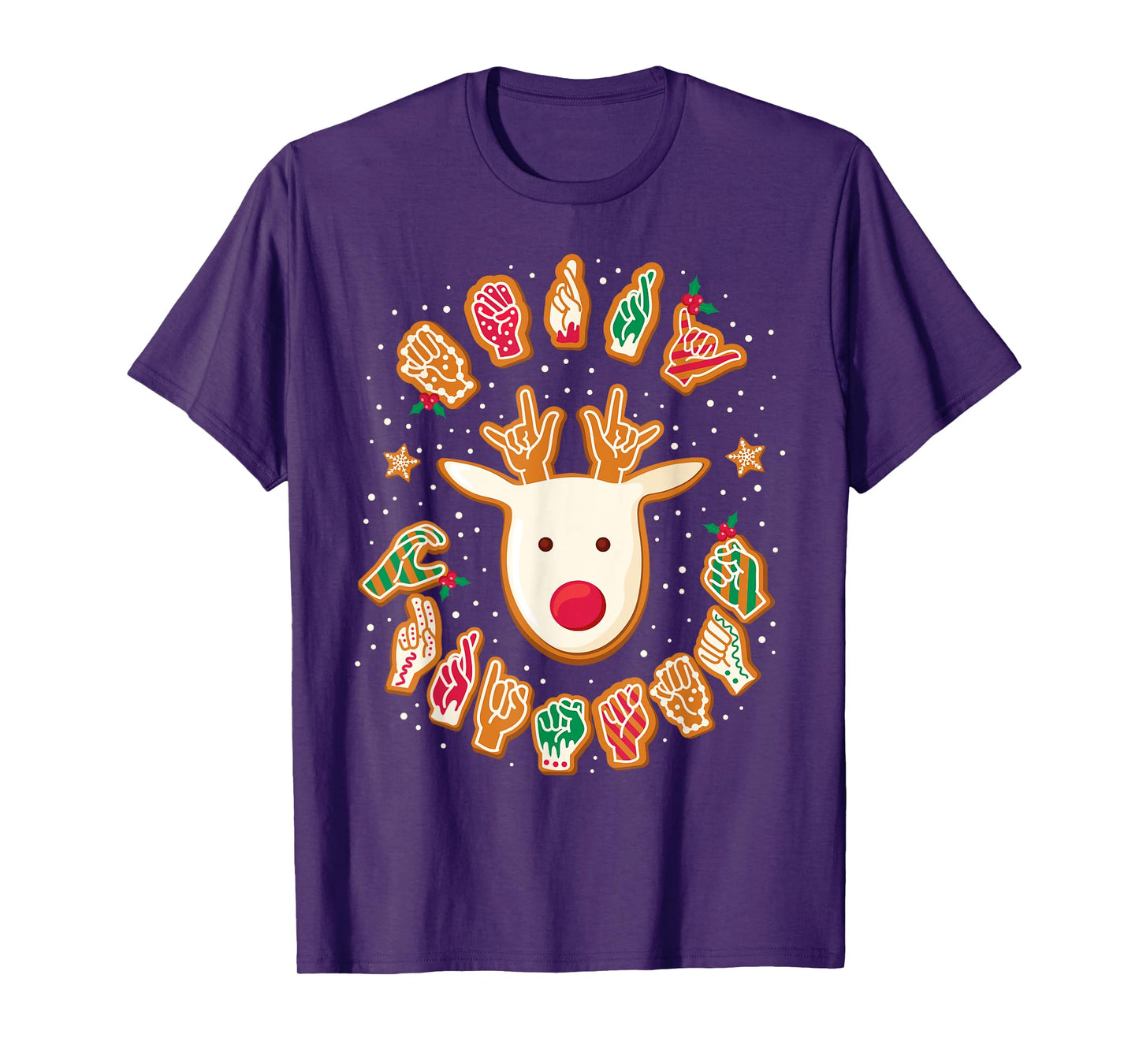 Gingerbread ASL Deaf Signing ASL Christmas T-Shirt - Unisex-Adults, Unisex-Kids - Black - Small - Short Sleeve - Modern Festive Casual - Reindeer, Gingerbread Hands - Christmas