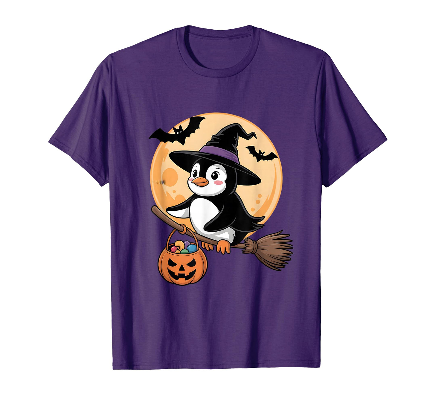Penguin Witch Hat Pumpkin Halloween Costume Men Women Kids T-Shirt
