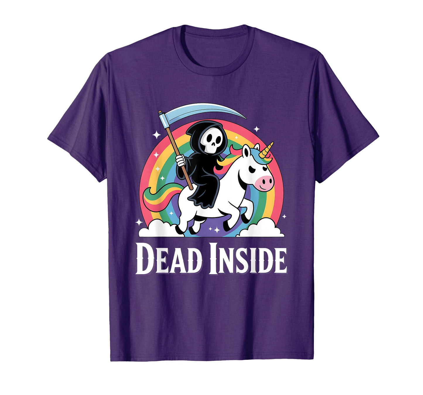 Cute Grim Reaper Rainbow Unicorn Dark Humor Dead Inside T-Shirt