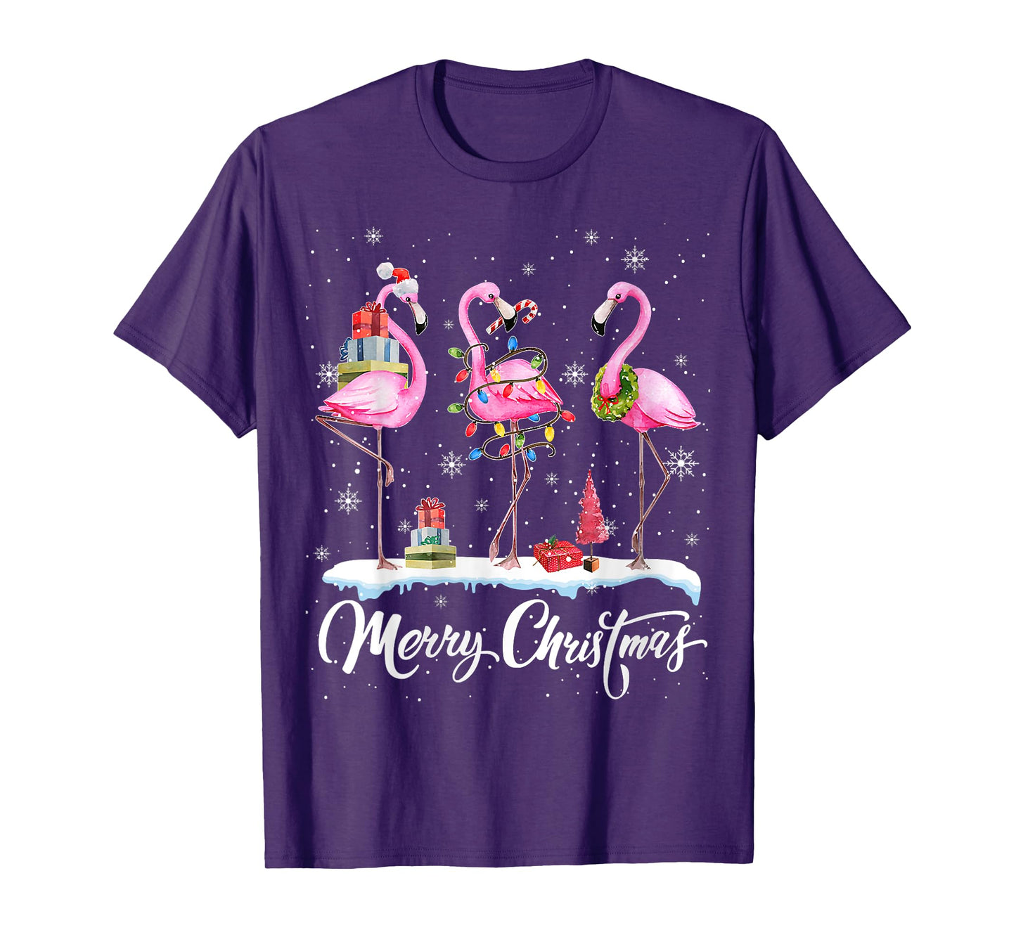 Merry Christmas Hat Santa Flamingo Light Christmas In July T-Shirt