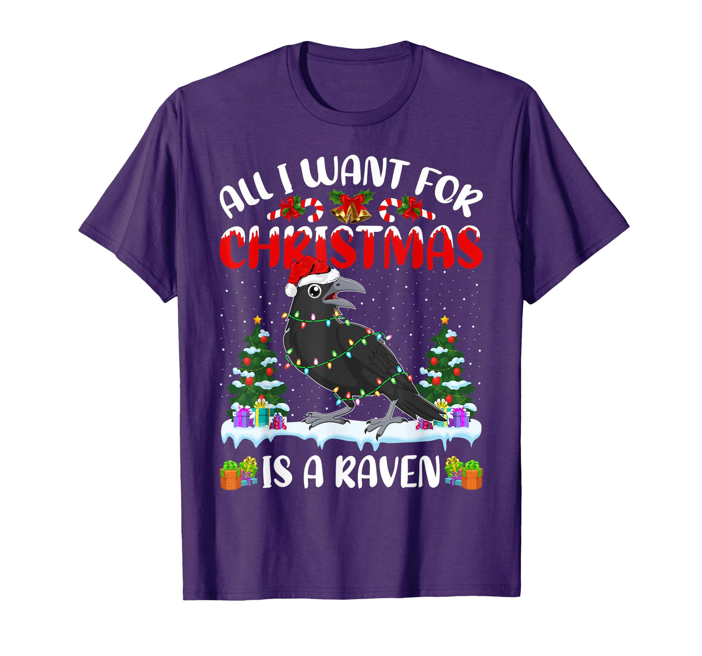 Funny Santa Hat All I Want For Christmas Is A Raven T-Shirt