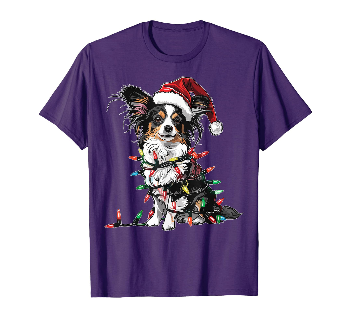 Cute Papillon Dog Christmas Hat Xmas T-Shirt - Cute Papillon Dog Christmas Hat Xmas Gifts - Unisex-Kids, Unisex-Adults - Red - Small - Short Sleeve - T-Shirt