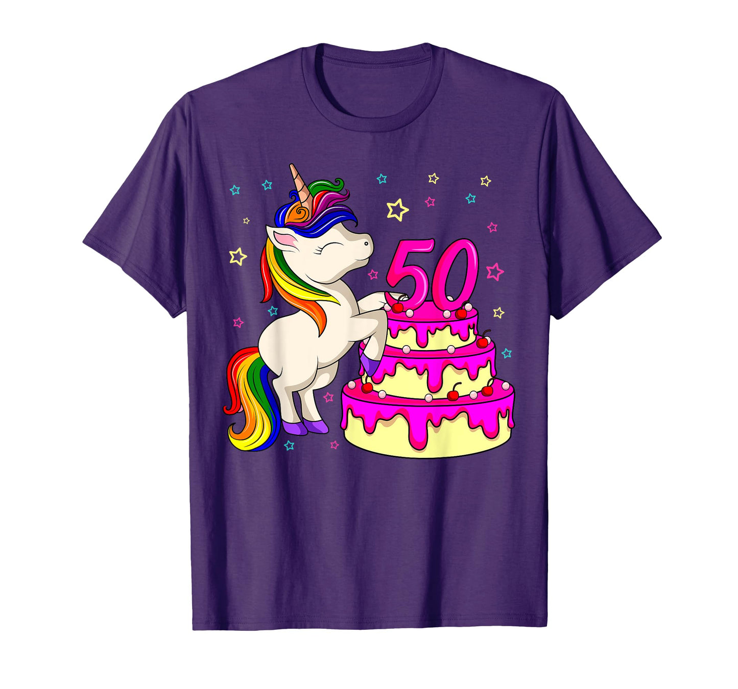 50th Bday Unicorn Rainbow Cake Theme Birthday Party T-Shirt