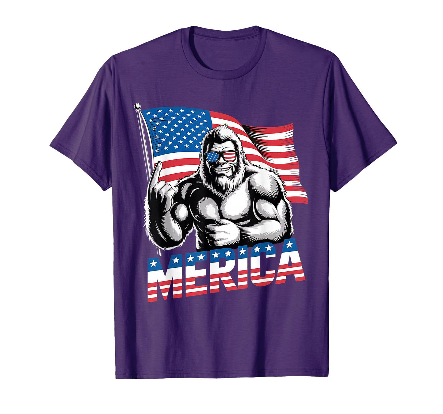 Bigfoot Merica Rock 4th of July Funny Patriotic USA Flag T-Shirt