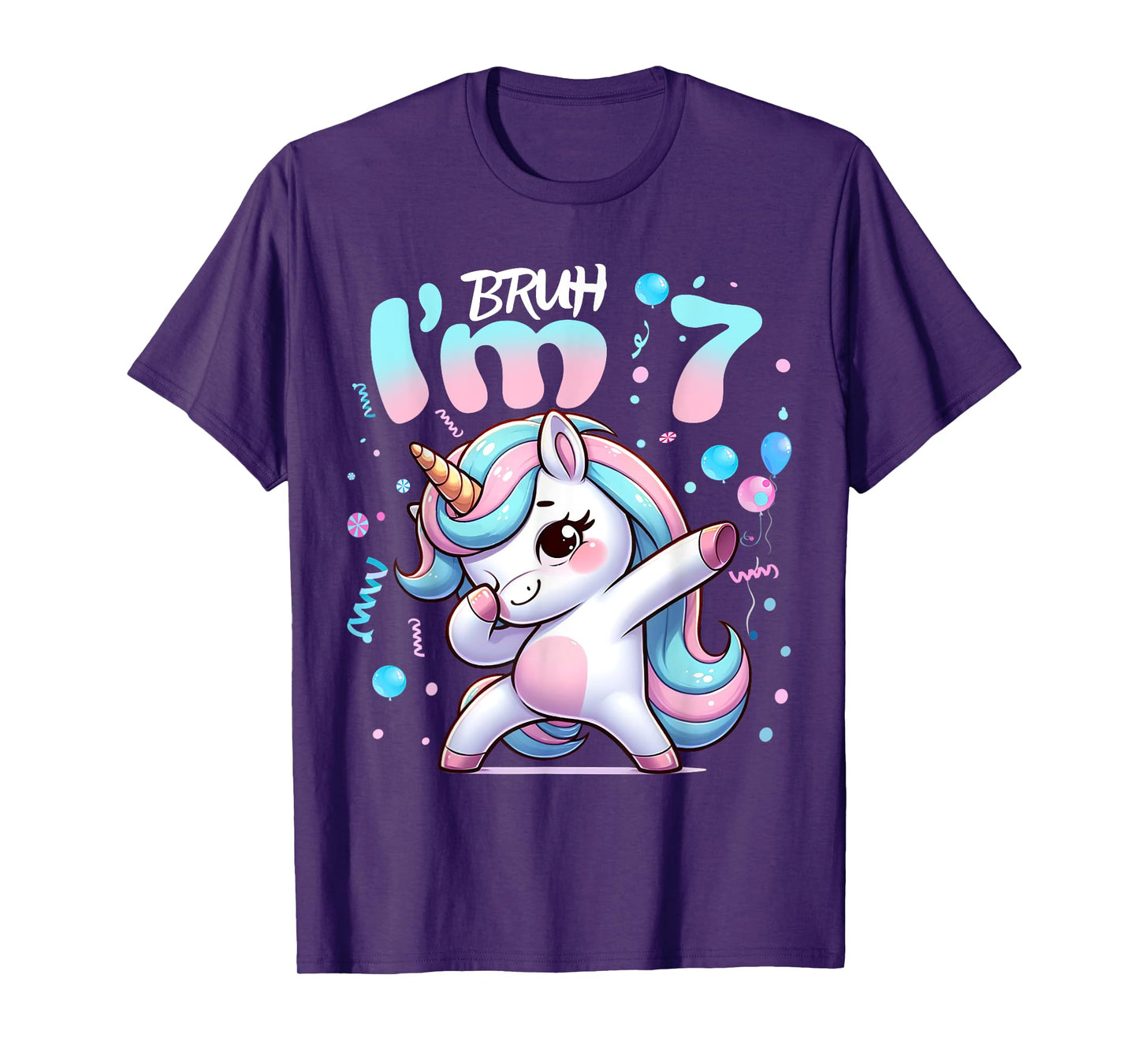 7th Birthday Girl Dabbing Unicorn Bruh I'm 7 Years Old Girls T-Shirt