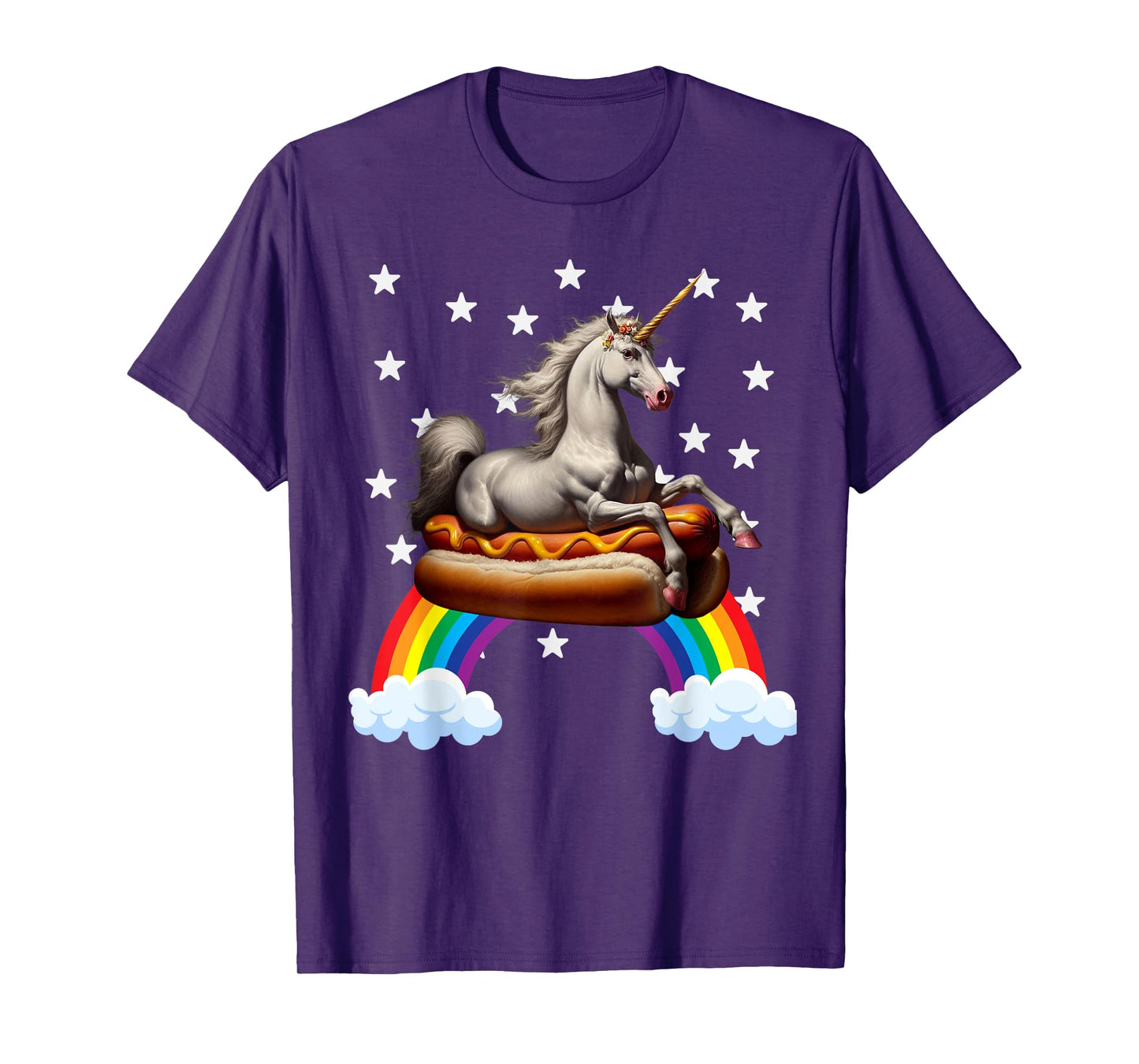 Unicorn Riding Hot Dog Boys Girls Women Kids Teen Mother Mom T-Shirt