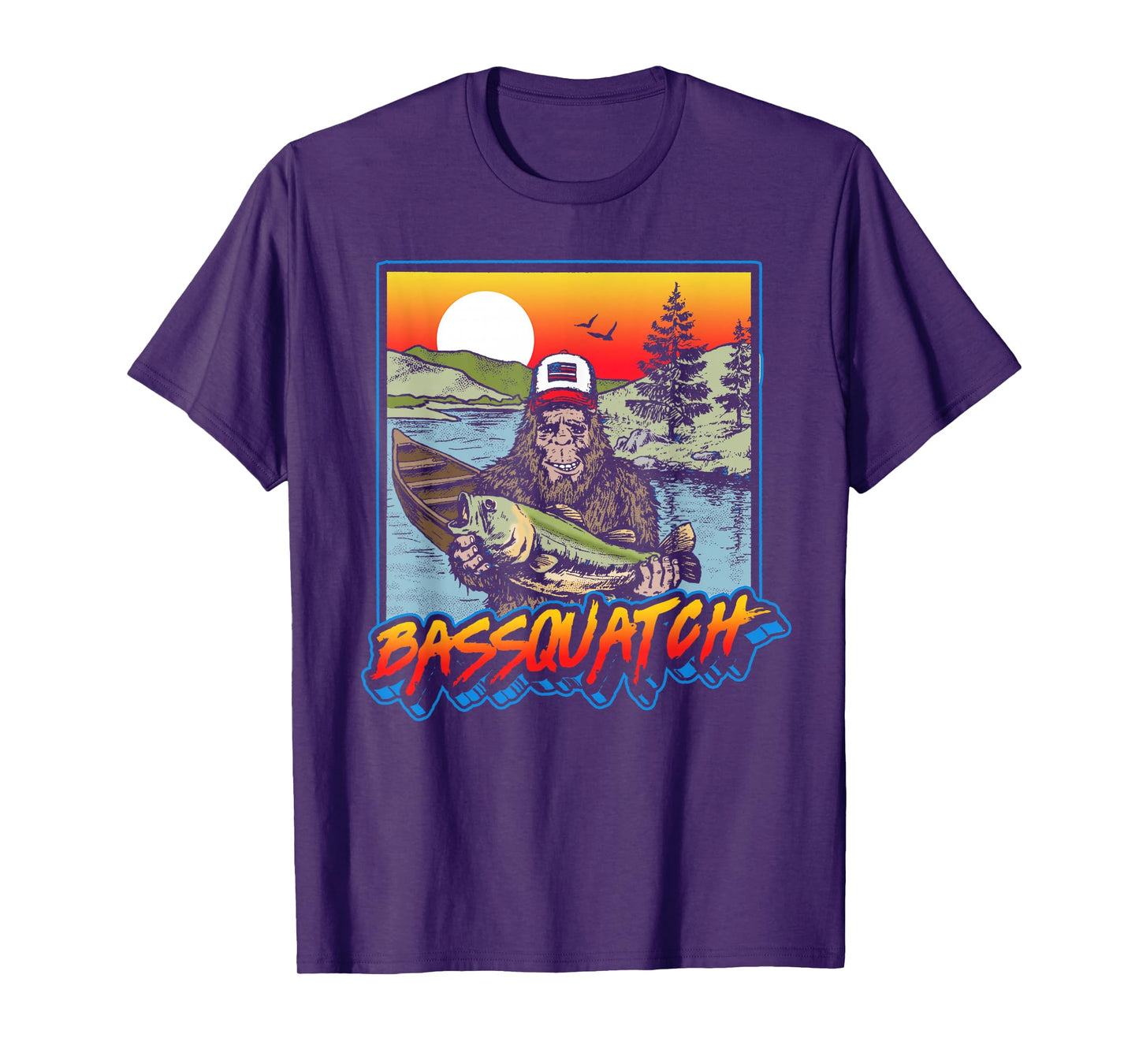 Bassquatch! Funny Bass Fishing Sasquatch Retro 80s T-Shirt