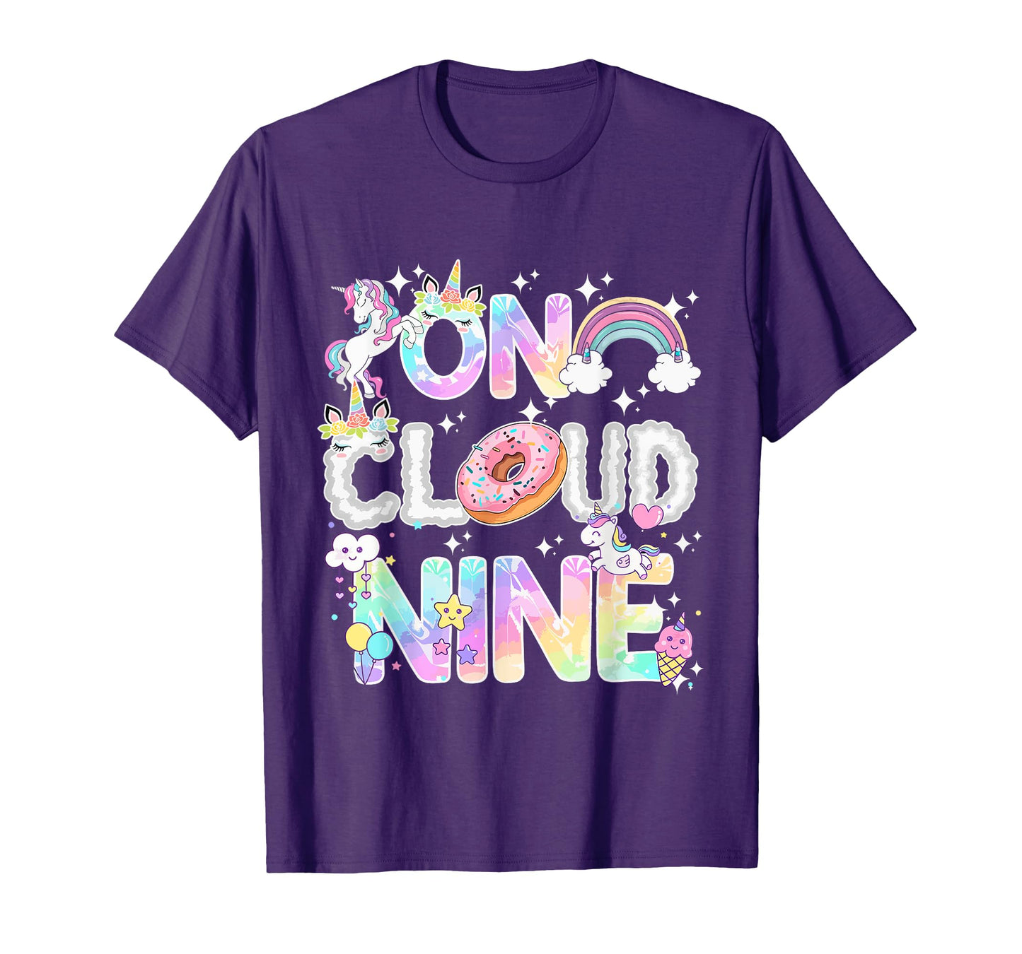 On Cloud Nine Unicorn Donut Birthday Shirt, 9th Birthday T-Shirt
