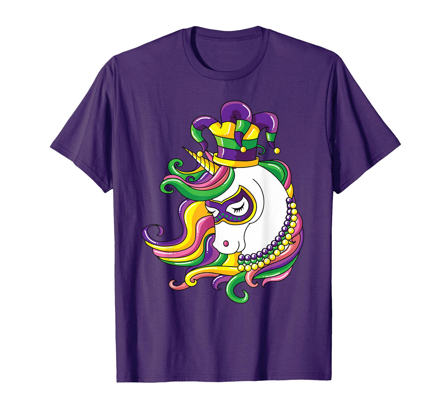 Jester Rainbow Unicorn design Mardi Gras Mask Costume T-Shirt