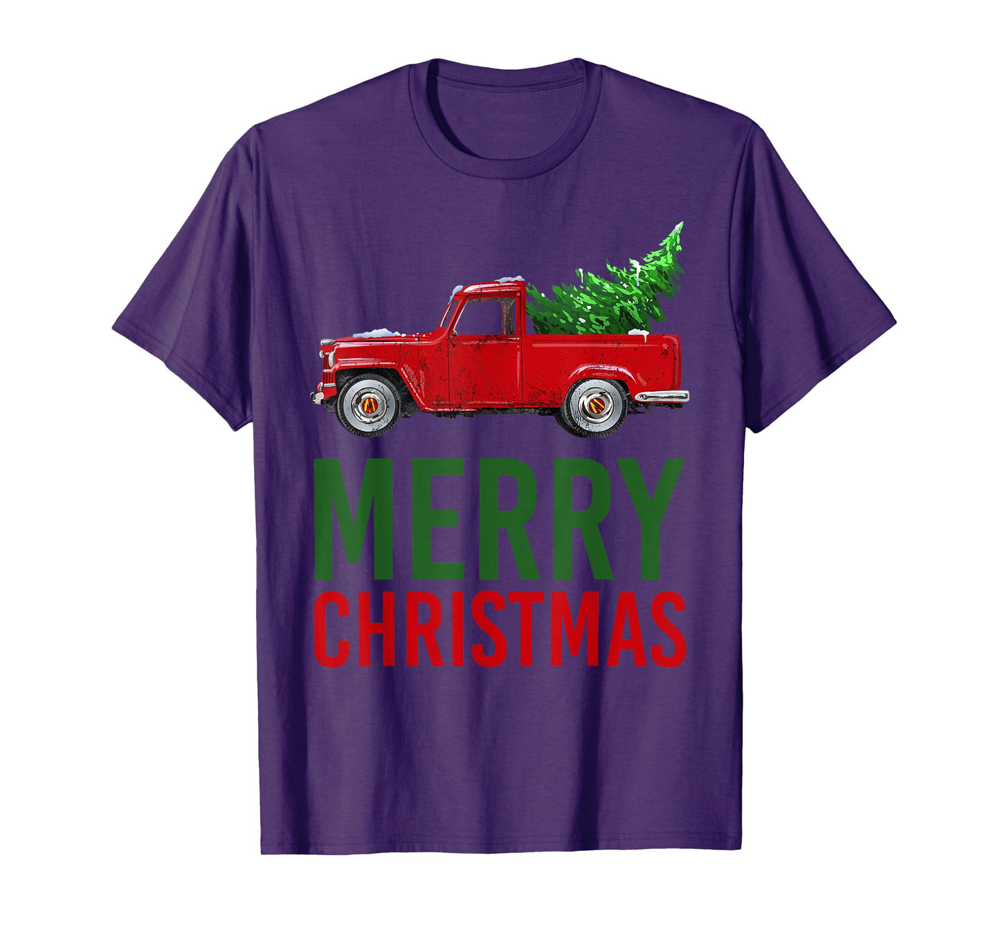 Red Vintage Wagon Tree Vacation Gift Red Truck Christmas T-Shirt