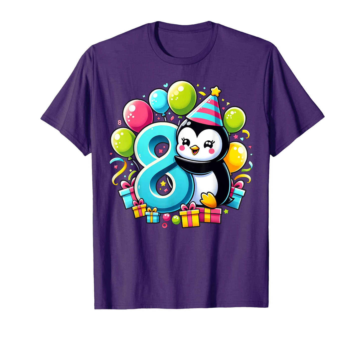 Penguin 8th birthday for boy girl 8 years old eight Penguin T-Shirt