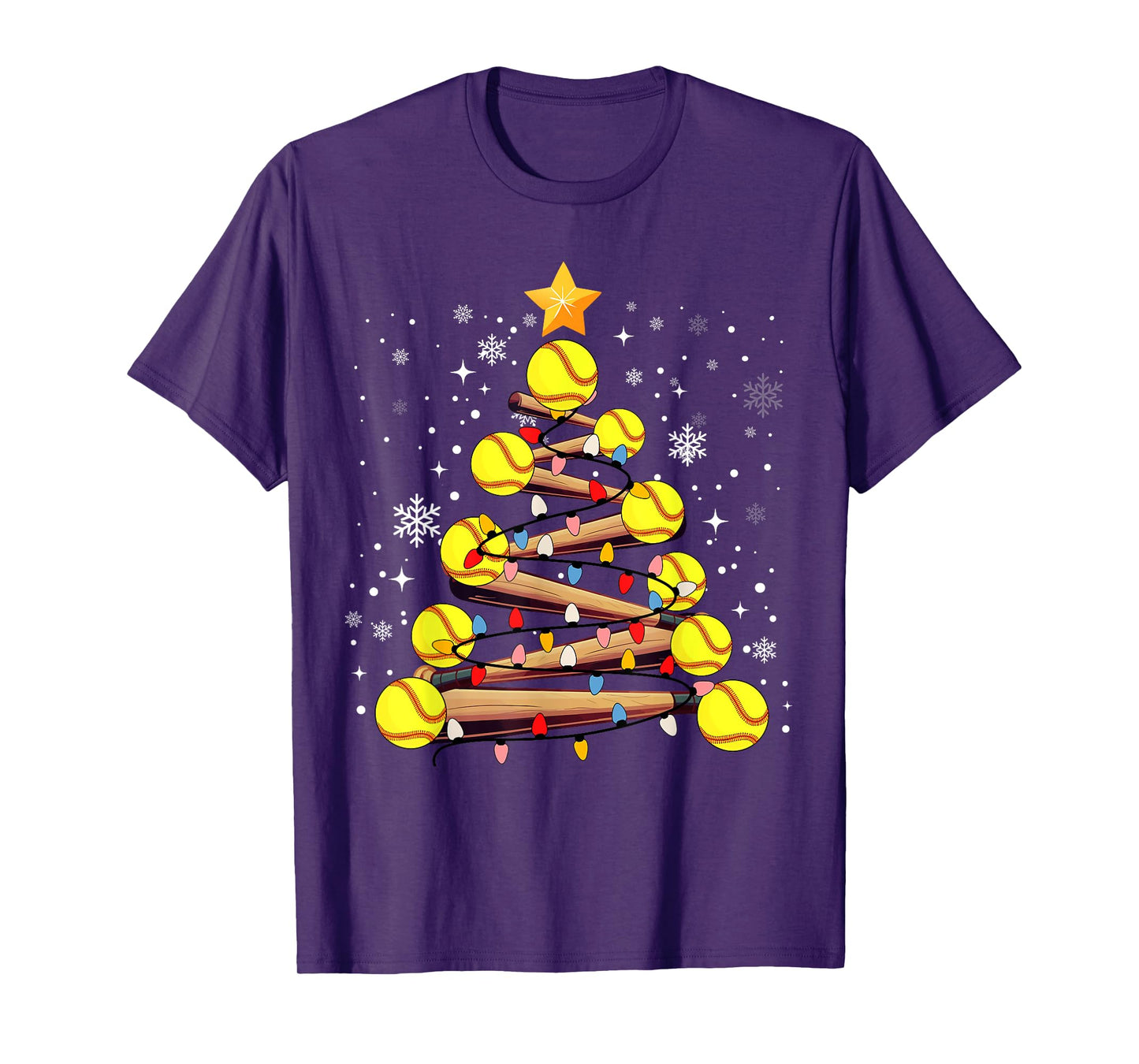 Softball Christmas Tree Light Xmas Softball Girls Kids T-Shirt