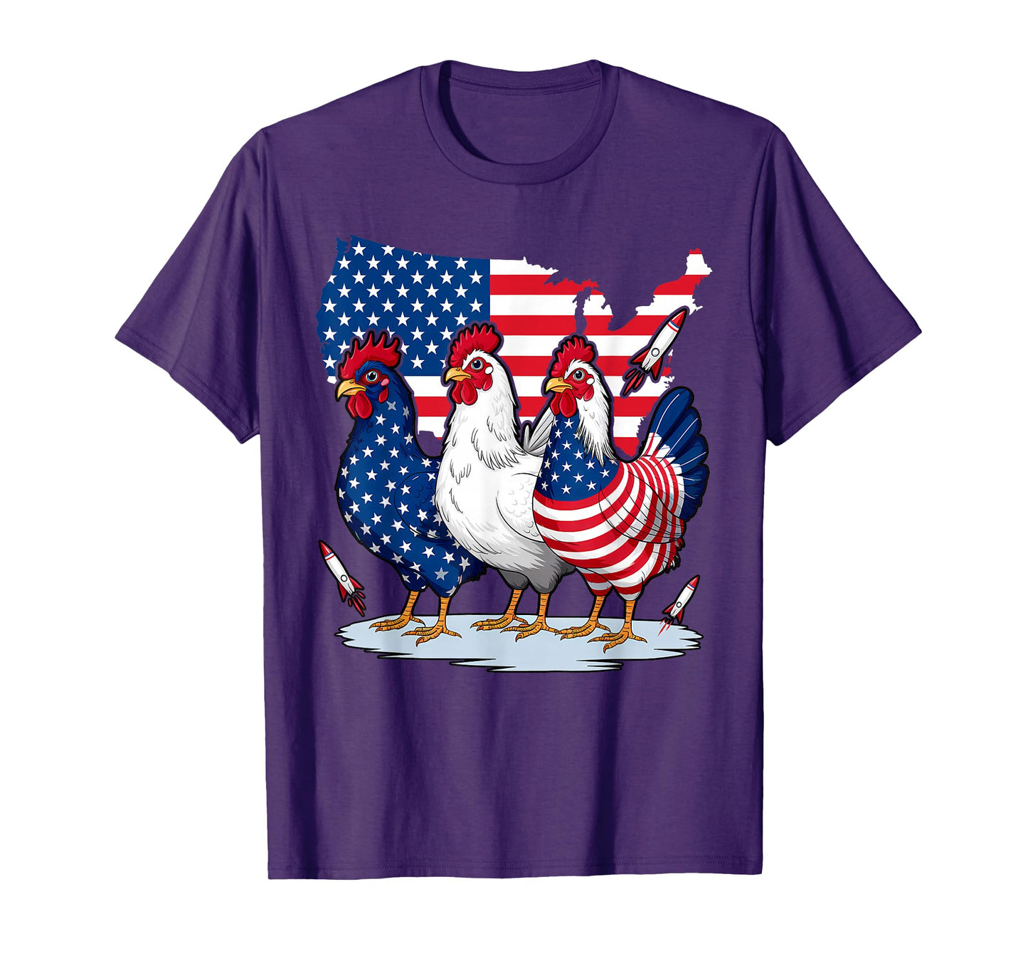 Chicken Red White Blue Patriotic Rooster 4th of July Men Boy T-Shirt