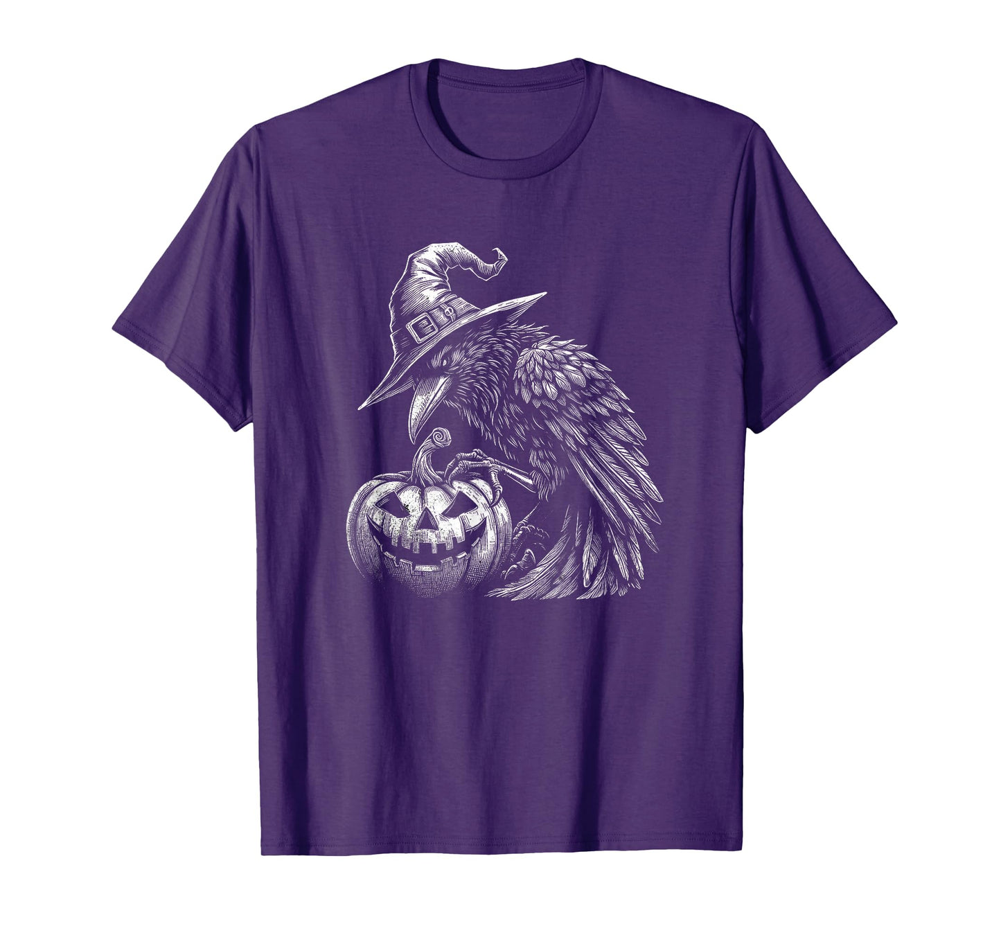 Goth Halloween Raven With Wizard Hat Art Crow Design T-Shirt
