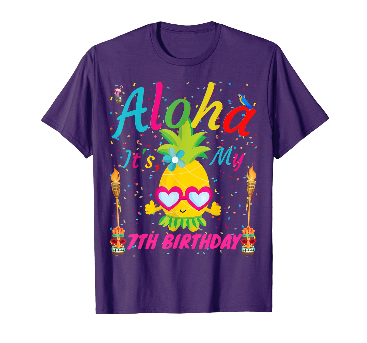 Aloha It's My 7th Birthday Hawaii Girls Sunglass Pineapple T-Shirt