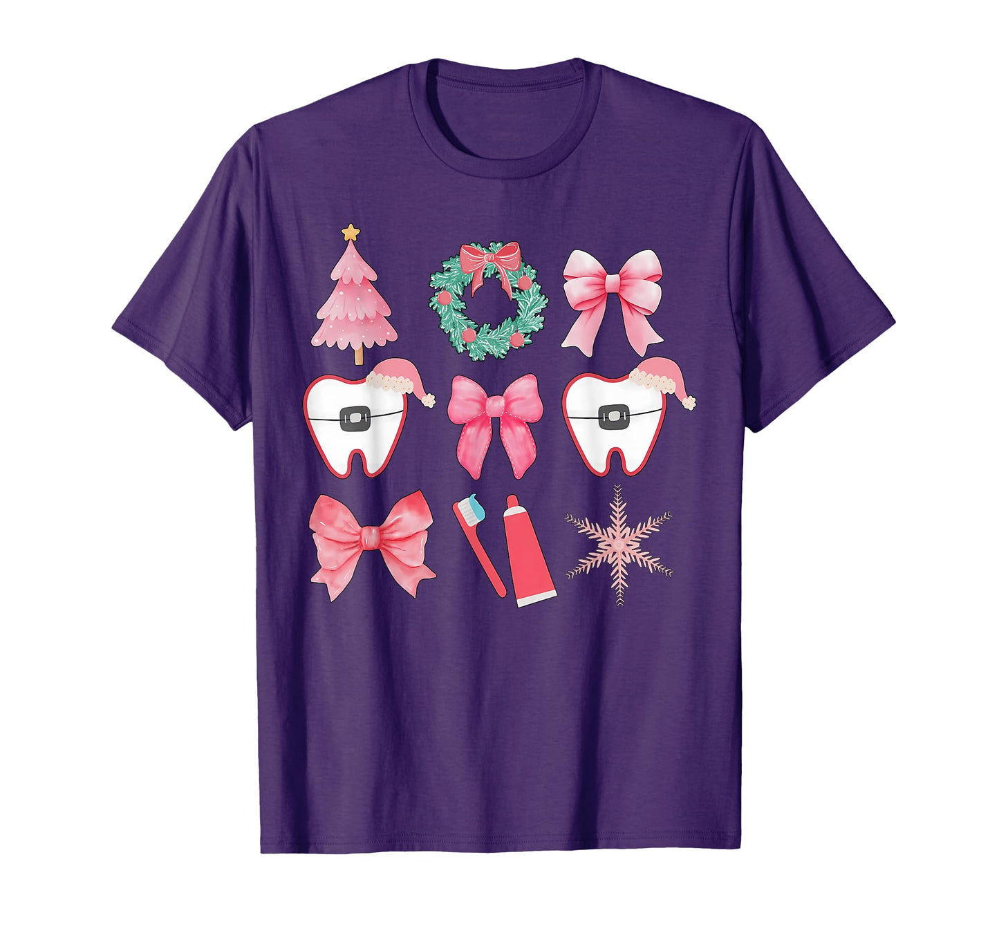 Christmas Coquette Bow Orthodontic Dental Dental Crew T-Shirt
