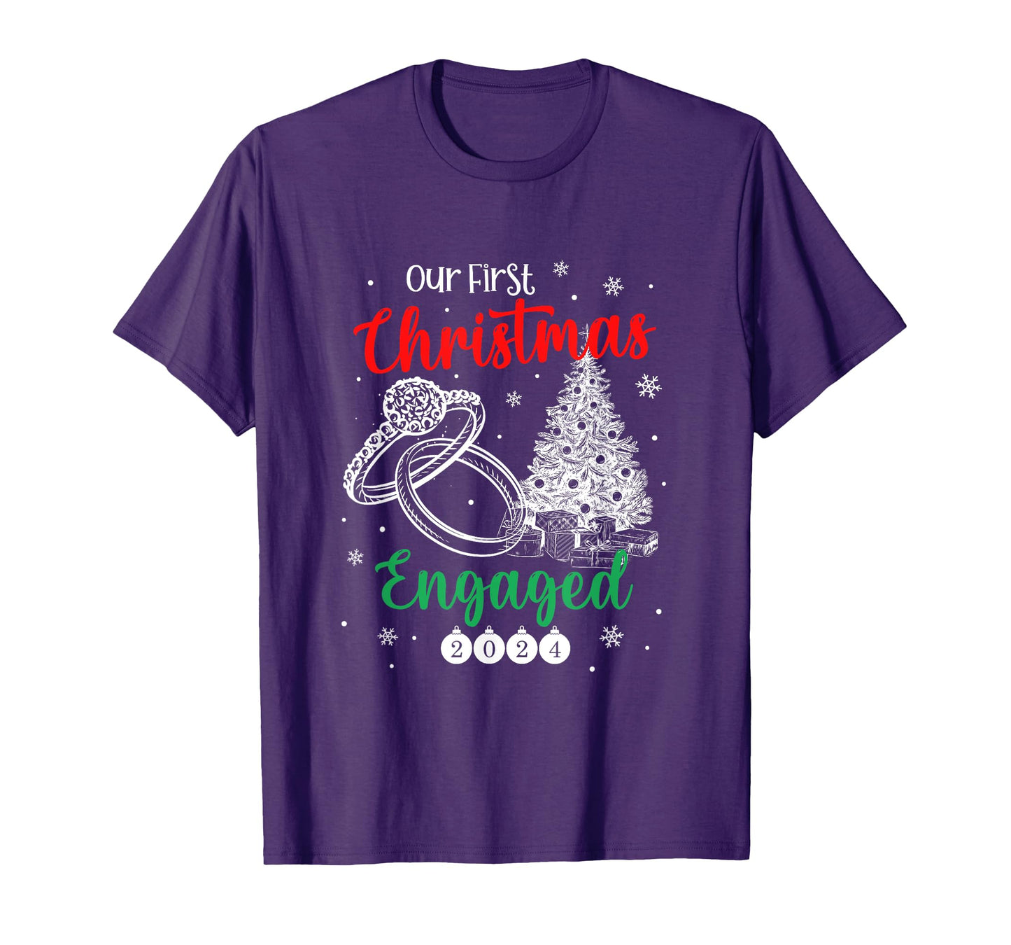 1st Christmas Engaged 2024 Matching Couples Mr and Mrs Xmas T-Shirt