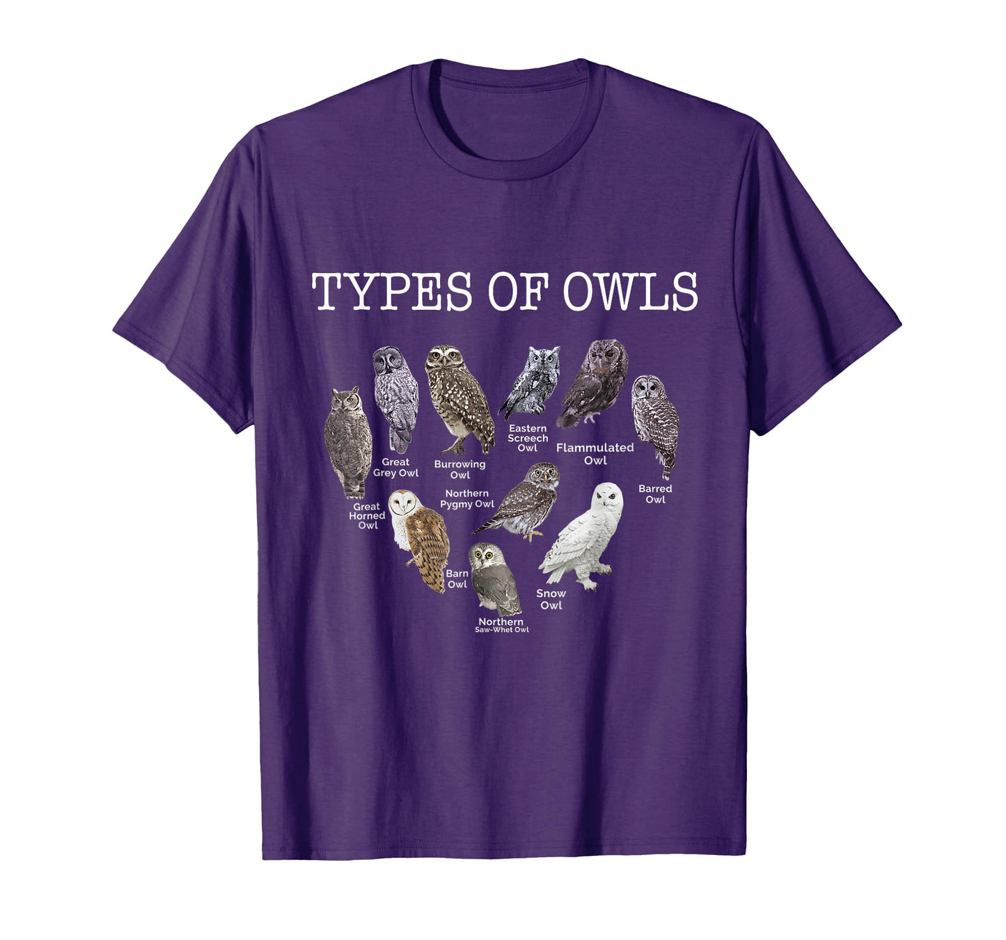 Types of Owls Educational Cute Owl Lover gift men women kids T-Shirt