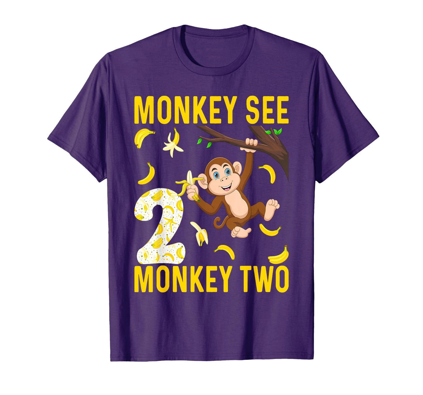 Kids 2 Years Old Monkey Party Themes 2nd Birthday T-Shirt