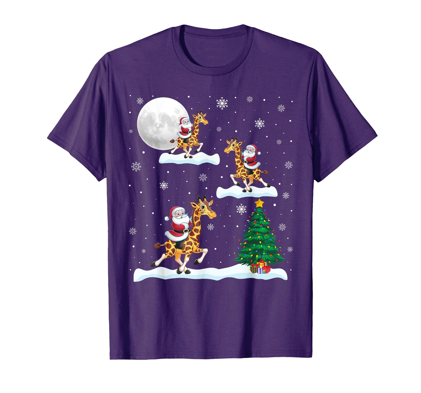Funny Xmas Lighting Tree Santa Riding Giraffe Christmas T-Shirt