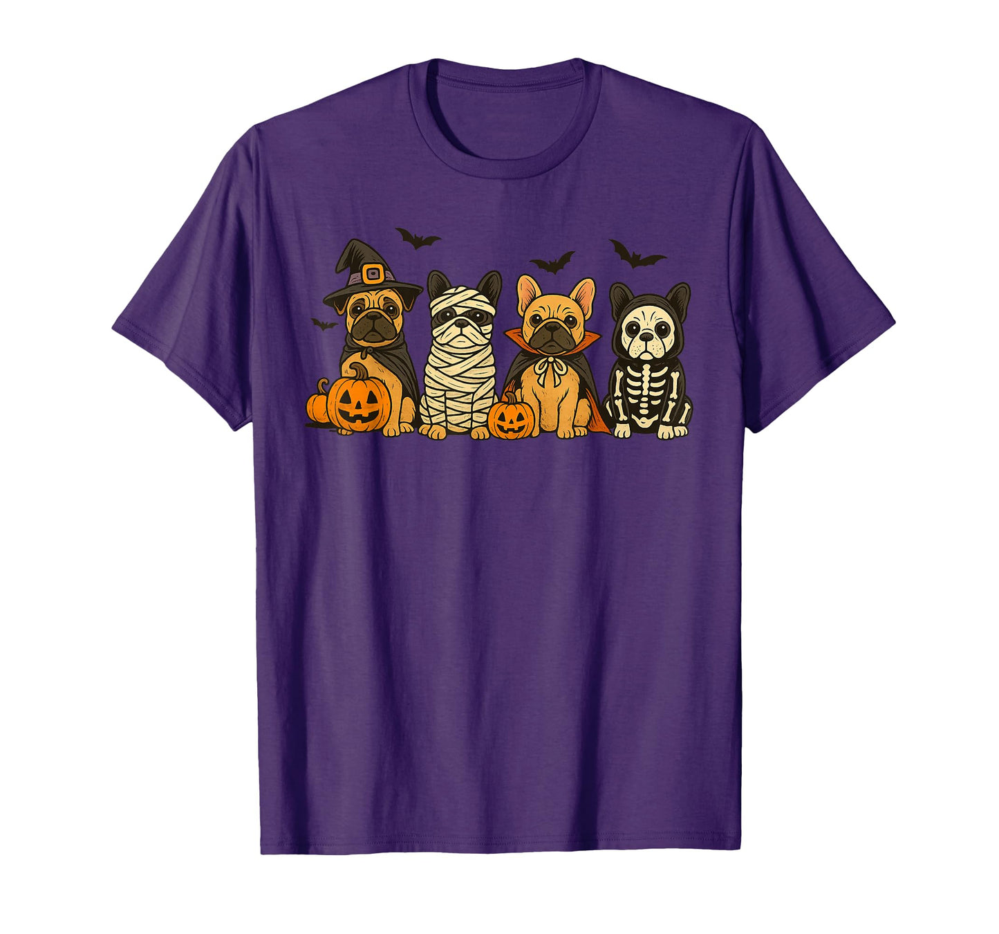 Halloween French Bulldog Dogs Witch Mummy Skeleton T-Shirt