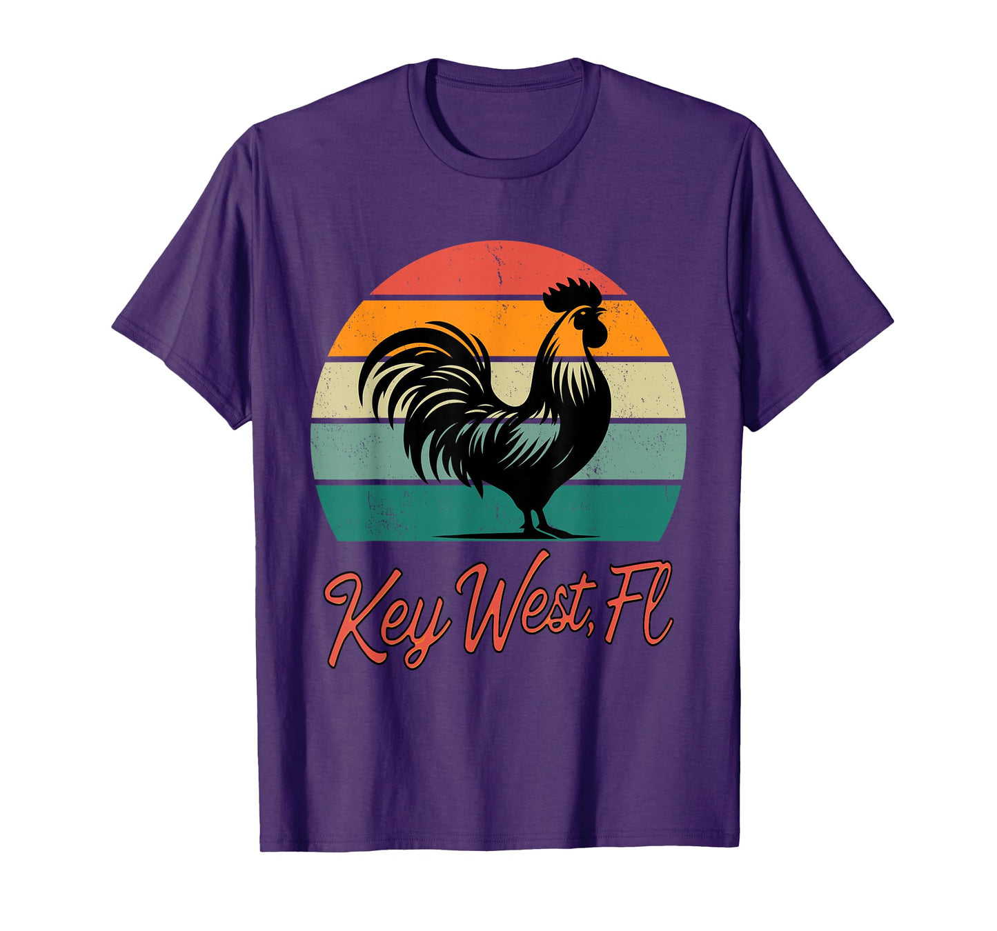 Key West Florida rooster chicken with retro sunset T-Shirt
