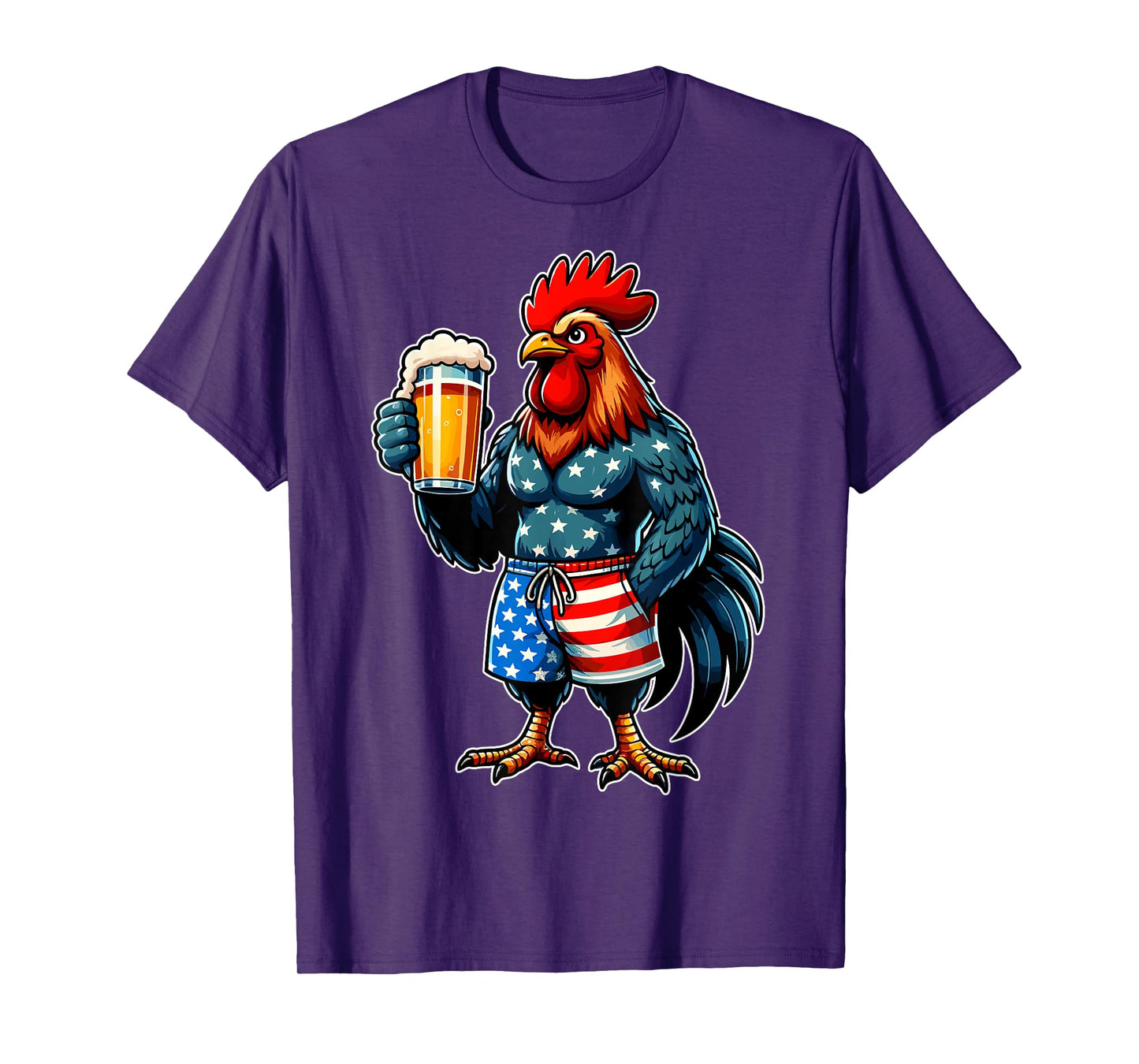 Chicken Holding Beer USA Flag Patriotic 4th of July Chicken T-Shirt