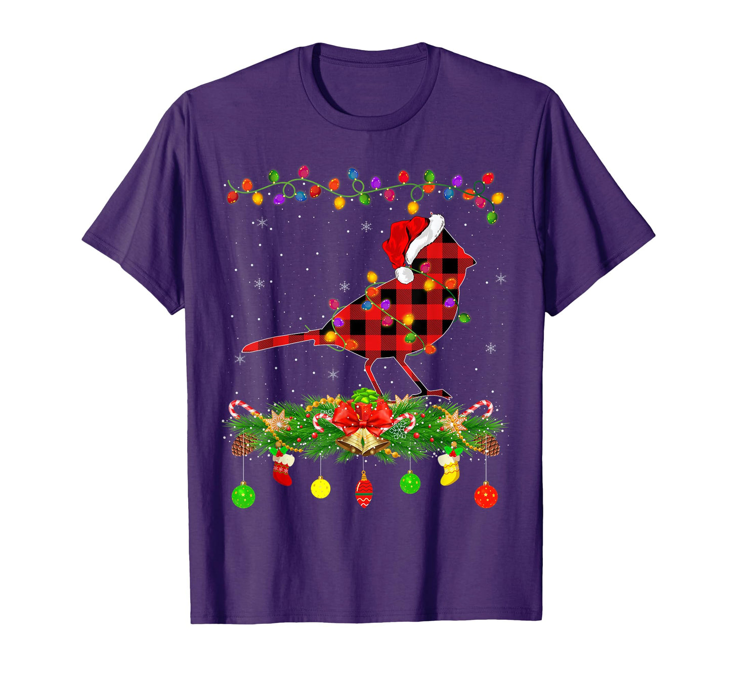 Funny Matching Buffalo Plaid Cardinal Bird Christmas Pajama T-Shirt