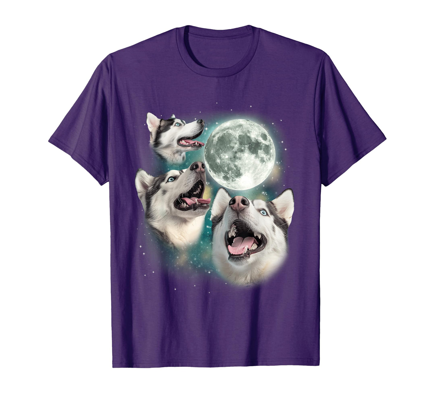 Three Siberian Huskys | 3 Arctic Dogs Howling Under The Moon T-Shirt