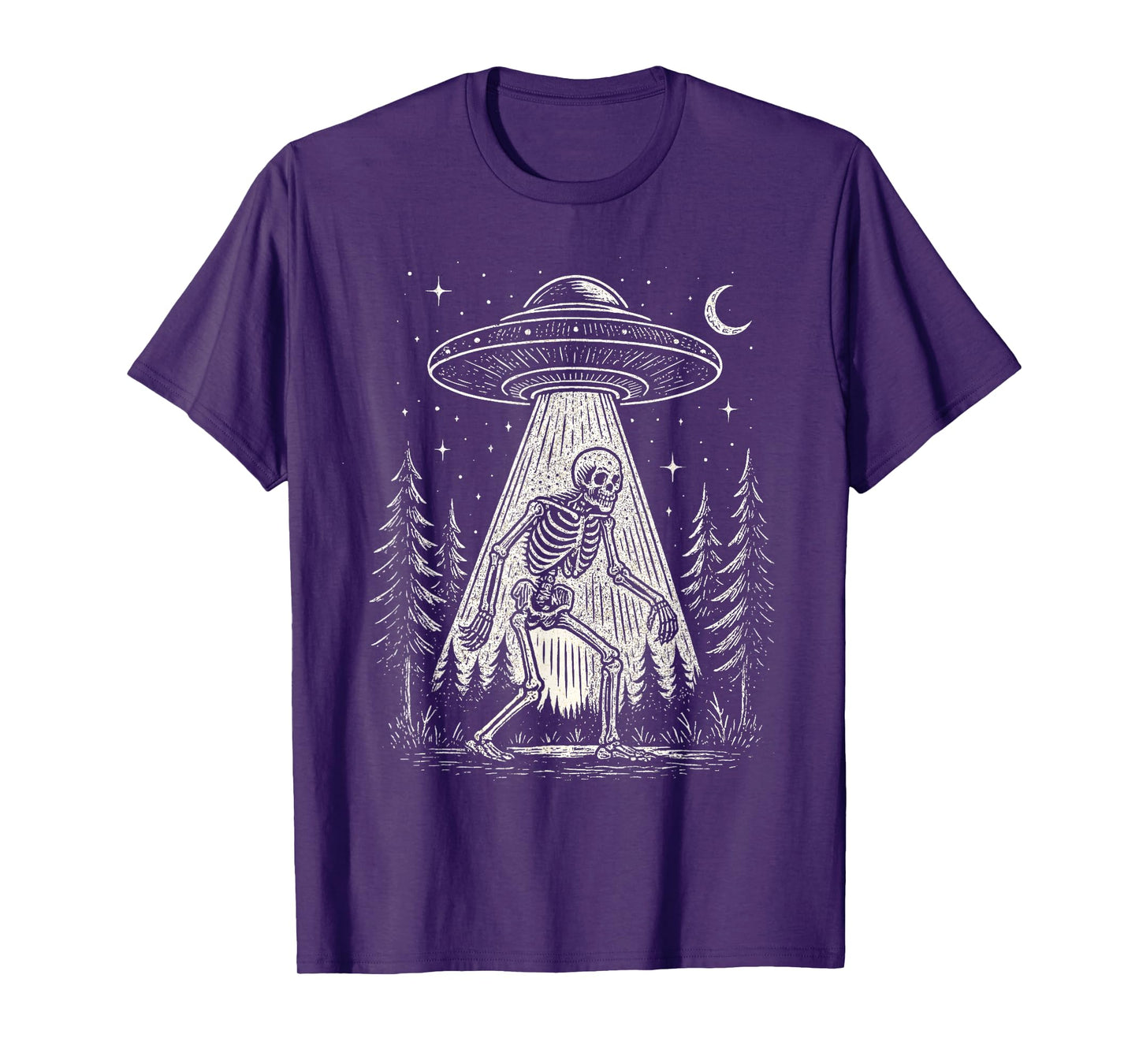 Skeleton and UFO Alien Halloween T-Shirt