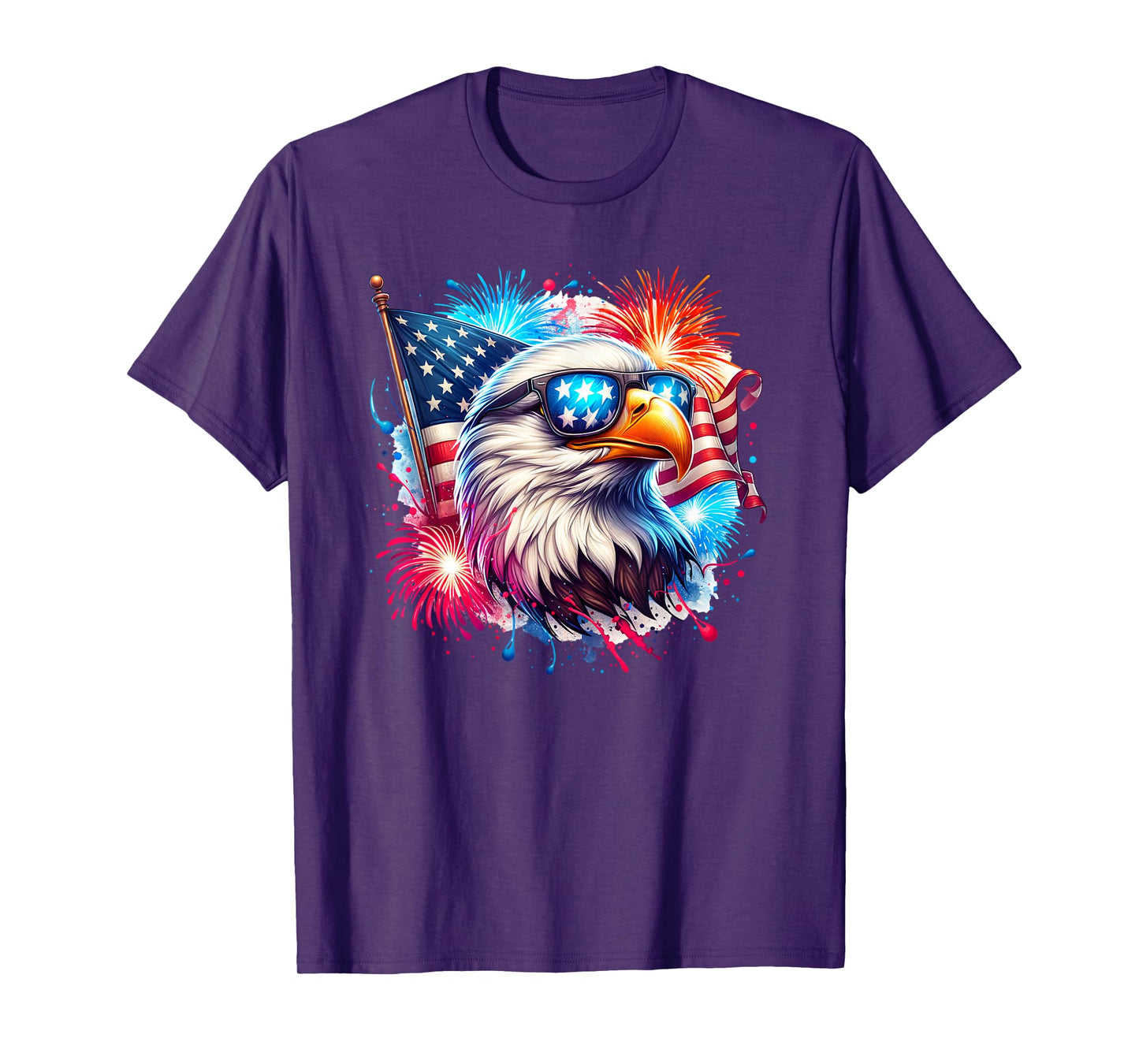 July 4th Patriotic Bald Eagle USA American Flag Fireworks T-Shirt