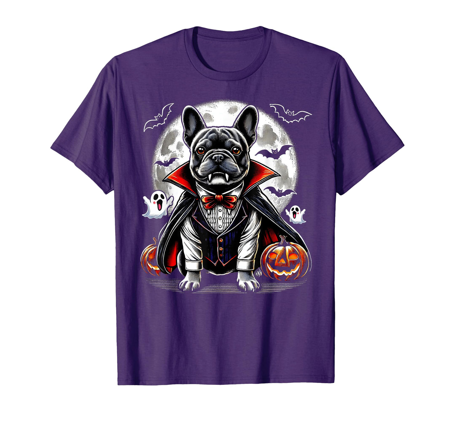 Spooky French Bulldog Halloween Vampire Pumpkin Ghosts Puppy Men Women Kids T-Shirt