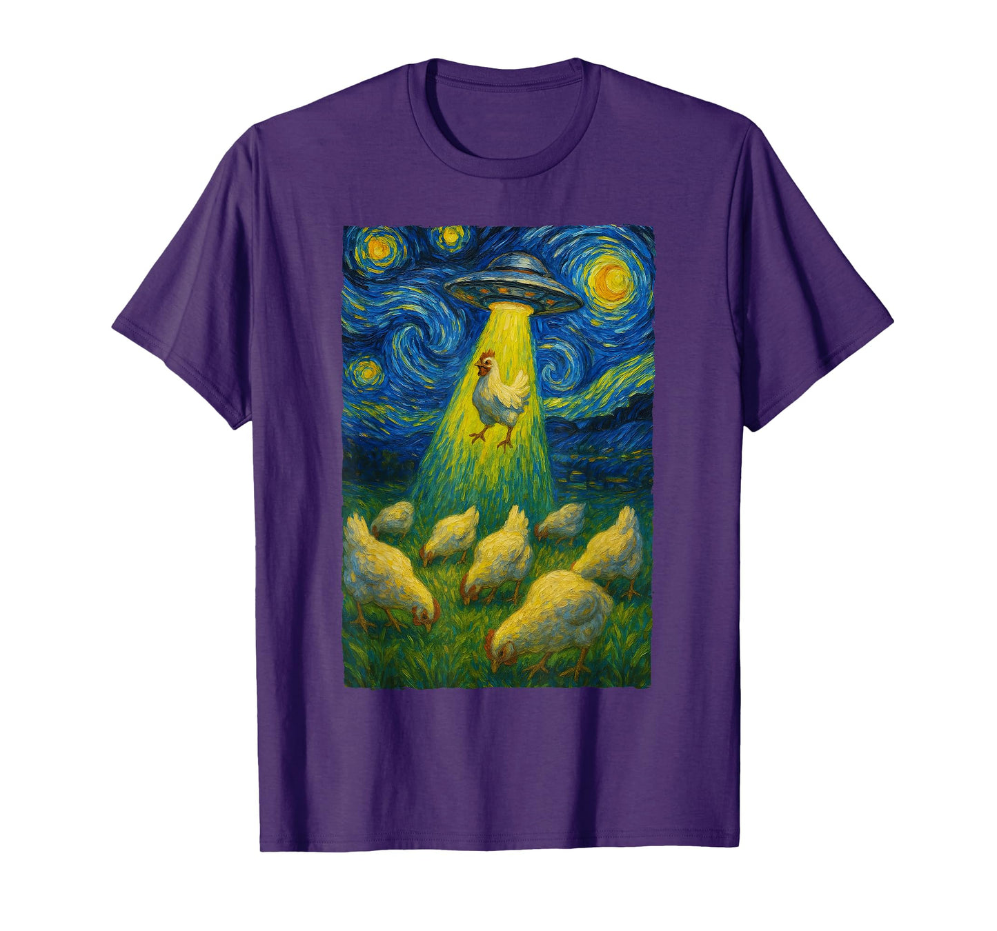 Chicken Alien Abduction Starry Night Poultry Farmer T-Shirt