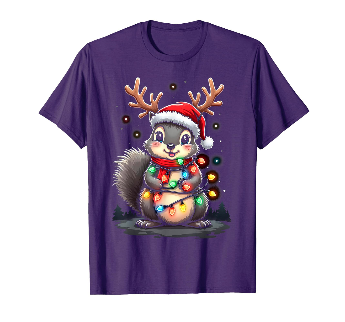 Squirrel Christmas 2024 With Lights & Holiday Xmas Men Women T-Shirt