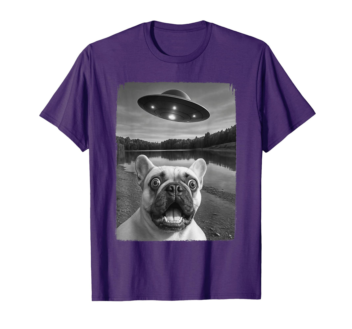 French Dog UFO Selfie Funny Frenchie T-Shirt