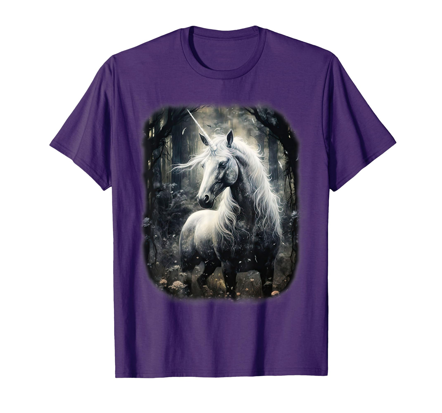 Fantasy white Unicorn standing in a Forest T-Shirt