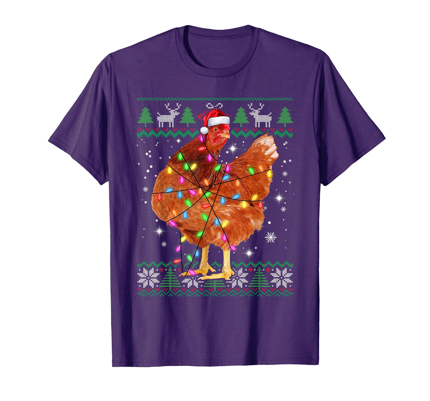 Ugly Christmas Chicken Santa Hat Lights Sweater Xmas T-Shirt
