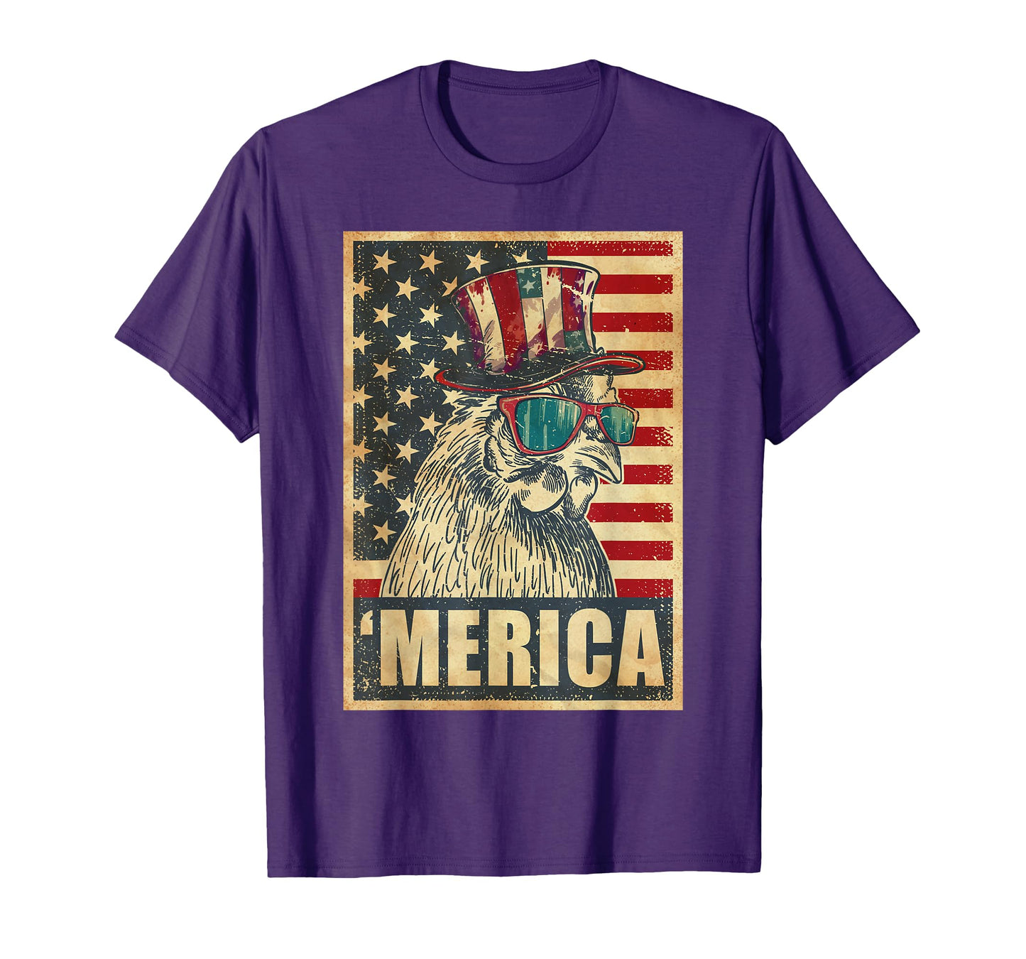 Chicken Merica Vintage American Flag 4th Of July T-Shirt