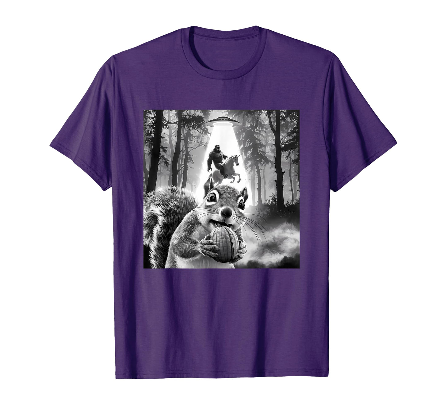 Funny UFO Squirrel Selfie with Bigfoot Unicorn Sasquatch T-Shirt