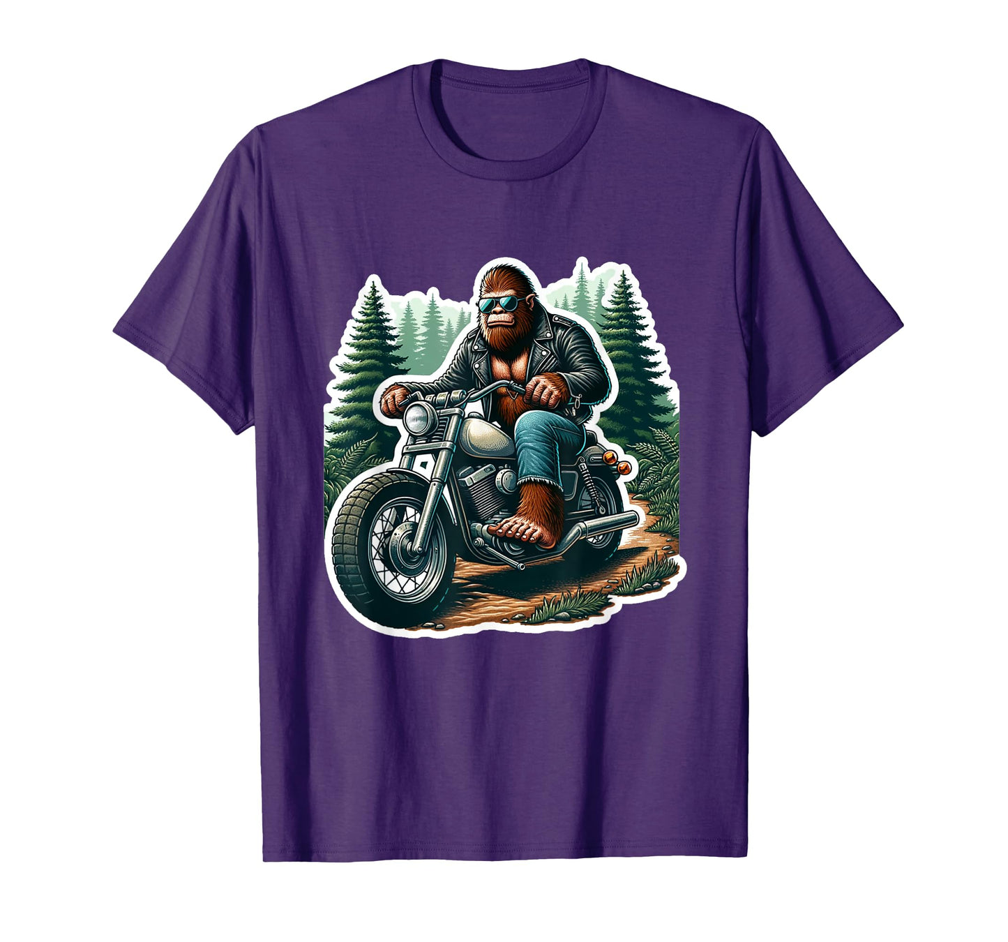 Funny Bigfoot Sasquatch Riding Motorcycle Bike Biker T-Shirt