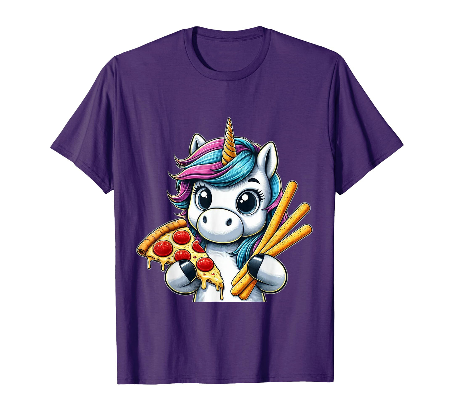 Unicorn Eating Pizza and Breadsticks Boys Girls Women Kids T-Shirt