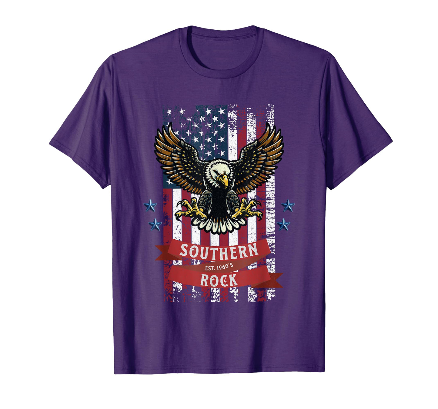Southern Rock Est. 1960s - Vintage Eagle & Flag Design T-Shirt, Small, Black