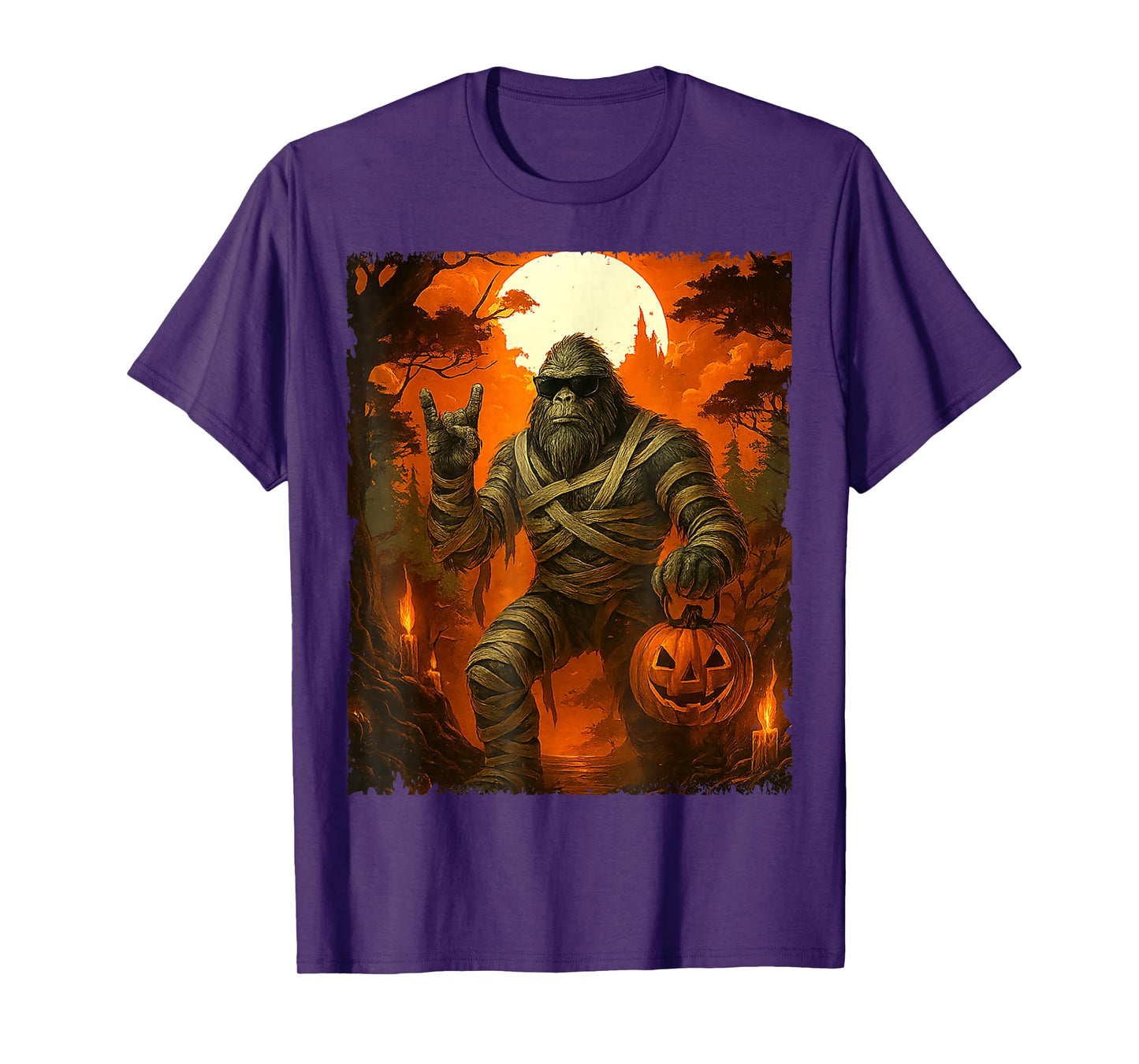 Bigfoot Mummy with Jack O’Lantern Funny Halloween Costume T-Shirt