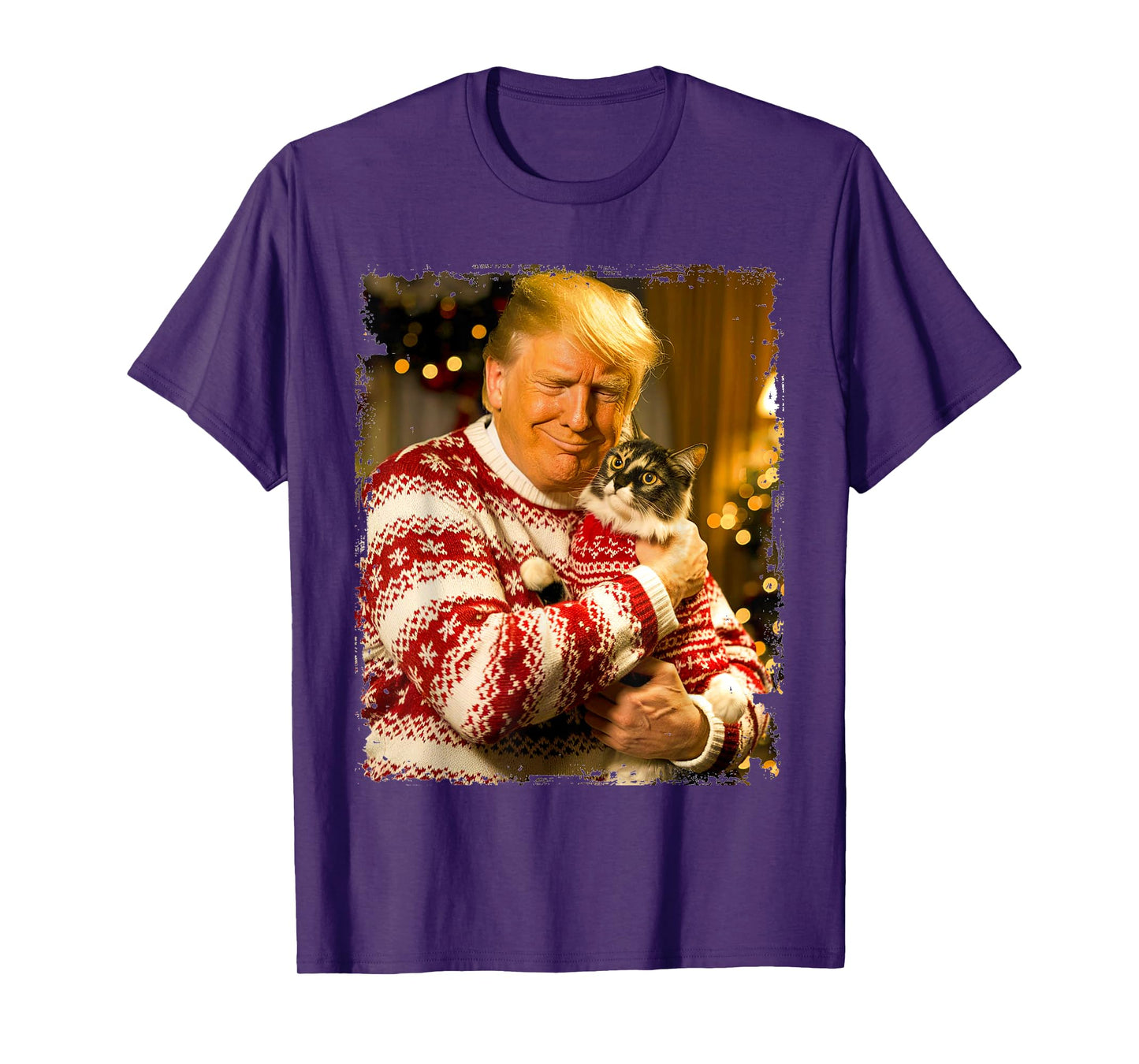 Funny Trump Christmas Sweater for Cat Lovers Xmas Pajamas T-Shirt