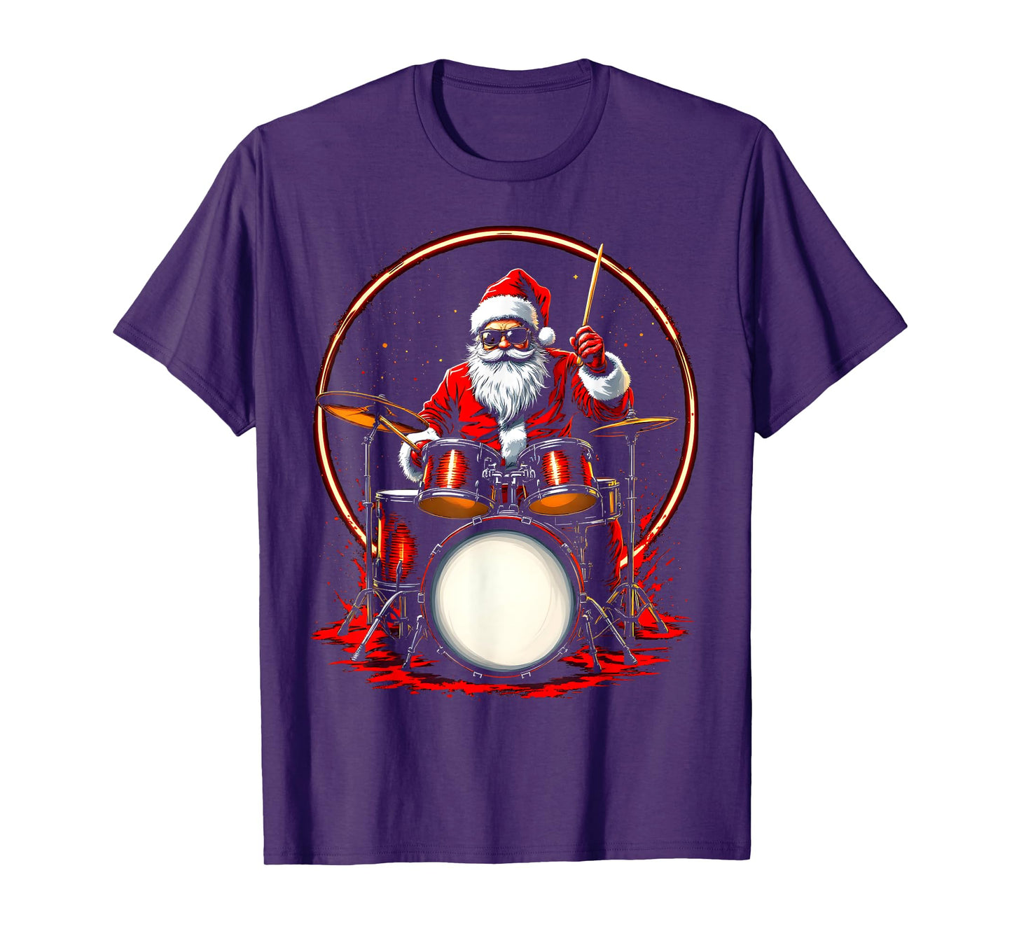 Drummer Santa Playing Drums Funny Christmas Music Lover Boys T-Shirt